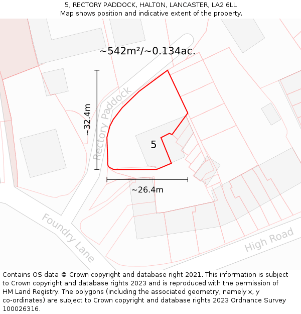 5, RECTORY PADDOCK, HALTON, LANCASTER, LA2 6LL: Plot and title map