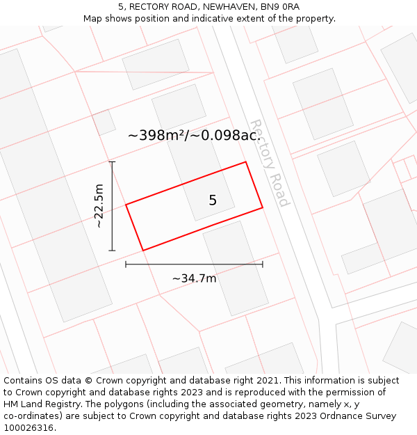 5, RECTORY ROAD, NEWHAVEN, BN9 0RA: Plot and title map