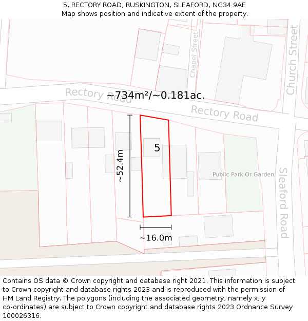 5, RECTORY ROAD, RUSKINGTON, SLEAFORD, NG34 9AE: Plot and title map