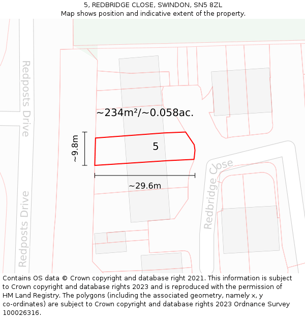 5, REDBRIDGE CLOSE, SWINDON, SN5 8ZL: Plot and title map