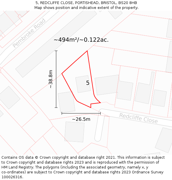 5, REDCLIFFE CLOSE, PORTISHEAD, BRISTOL, BS20 8HB: Plot and title map