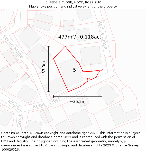 5, REDE'S CLOSE, HOOK, RG27 9UX: Plot and title map