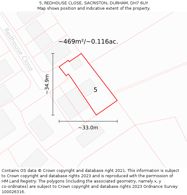 5, REDHOUSE CLOSE, SACRISTON, DURHAM, DH7 6UY: Plot and title map