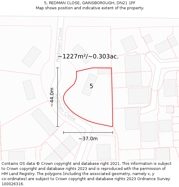 5, REDMAN CLOSE, GAINSBOROUGH, DN21 1PF: Plot and title map