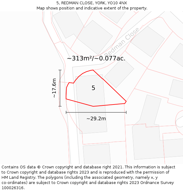 5, REDMAN CLOSE, YORK, YO10 4NX: Plot and title map