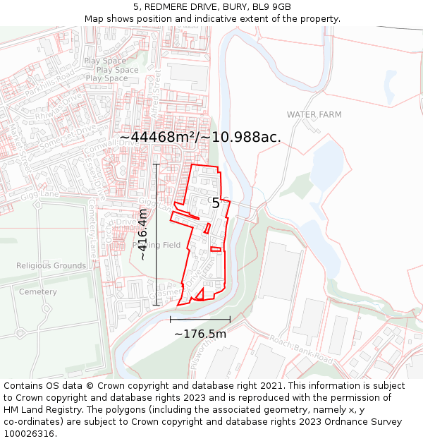 5, REDMERE DRIVE, BURY, BL9 9GB: Plot and title map