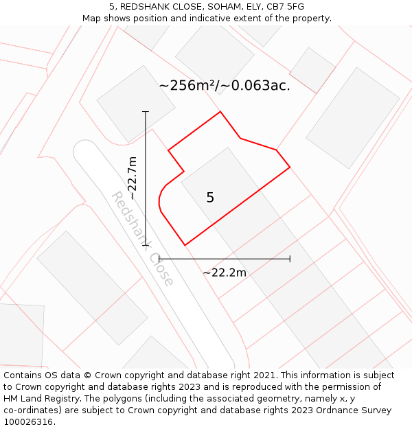 5, REDSHANK CLOSE, SOHAM, ELY, CB7 5FG: Plot and title map