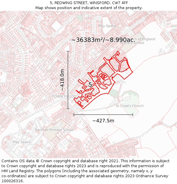 5, REDWING STREET, WINSFORD, CW7 4FF: Plot and title map