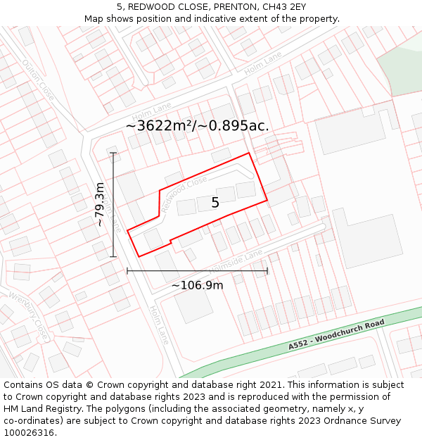 5, REDWOOD CLOSE, PRENTON, CH43 2EY: Plot and title map