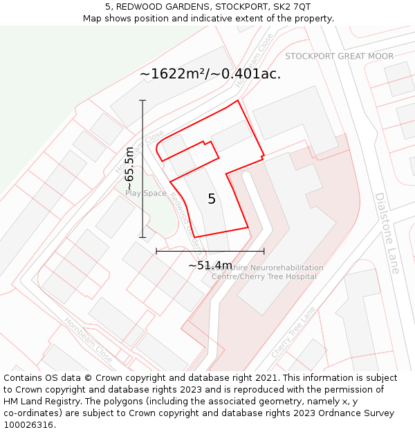5, REDWOOD GARDENS, STOCKPORT, SK2 7QT: Plot and title map