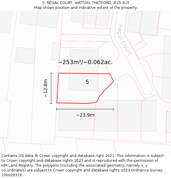 5, REGAL COURT, WATTON, THETFORD, IP25 6UT: Plot and title map