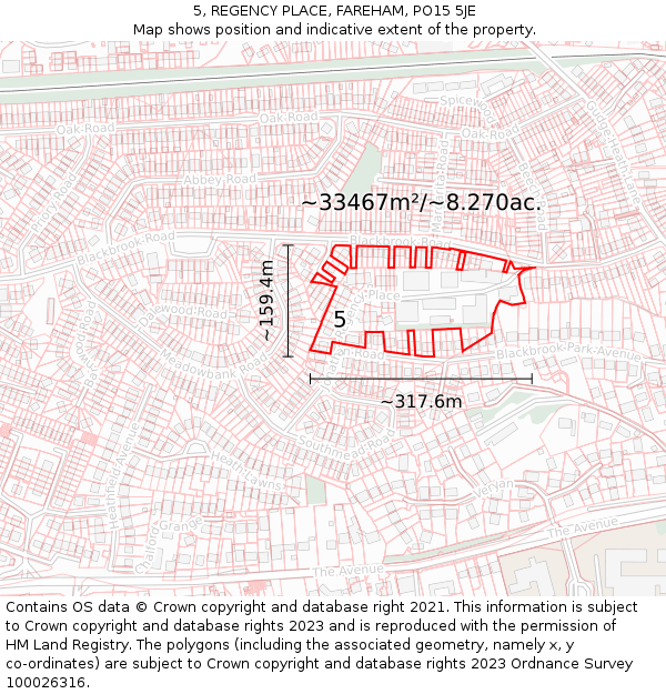 5, REGENCY PLACE, FAREHAM, PO15 5JE: Plot and title map