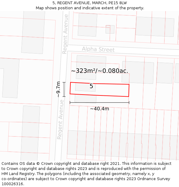 5, REGENT AVENUE, MARCH, PE15 8LW: Plot and title map