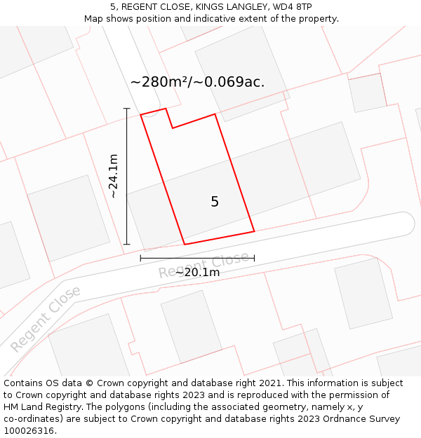 5, REGENT CLOSE, KINGS LANGLEY, WD4 8TP: Plot and title map