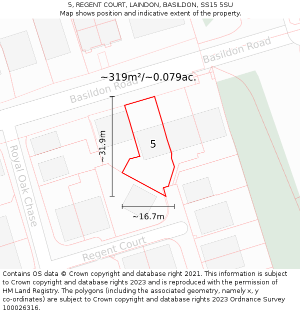 5, REGENT COURT, LAINDON, BASILDON, SS15 5SU: Plot and title map