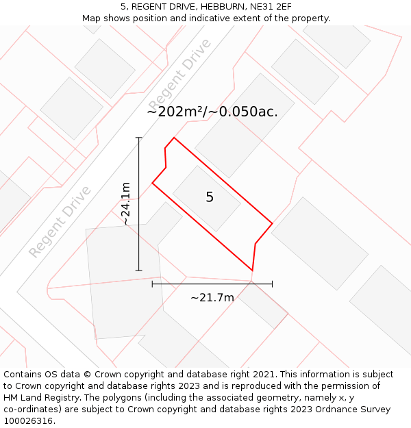 5, REGENT DRIVE, HEBBURN, NE31 2EF: Plot and title map