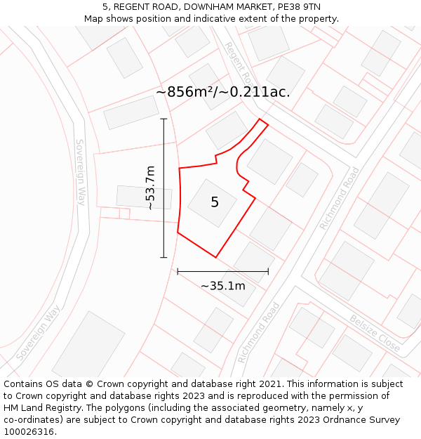 5, REGENT ROAD, DOWNHAM MARKET, PE38 9TN: Plot and title map