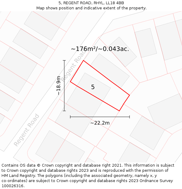 5, REGENT ROAD, RHYL, LL18 4BB: Plot and title map