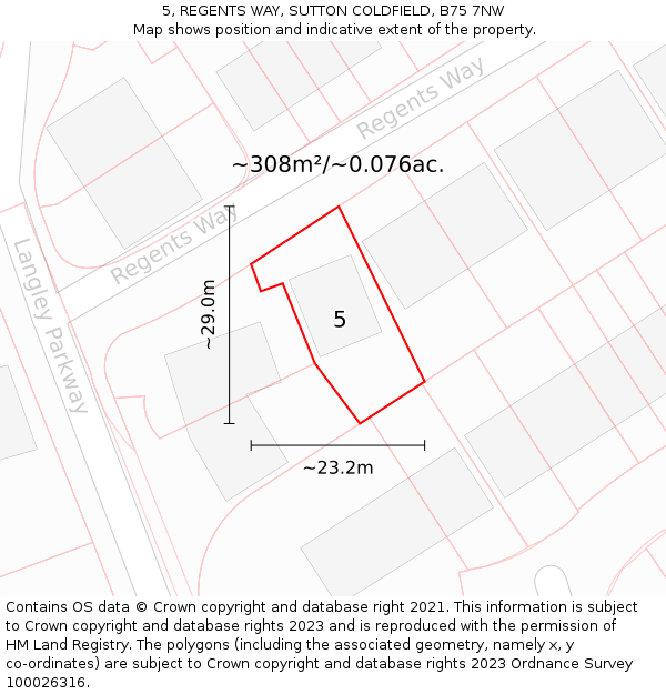 5, REGENTS WAY, SUTTON COLDFIELD, B75 7NW: Plot and title map