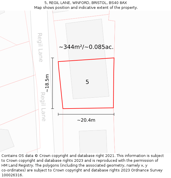 5, REGIL LANE, WINFORD, BRISTOL, BS40 8AX: Plot and title map