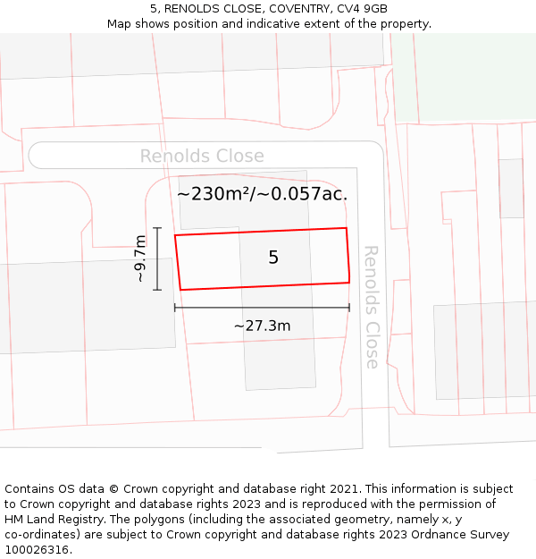 5, RENOLDS CLOSE, COVENTRY, CV4 9GB: Plot and title map