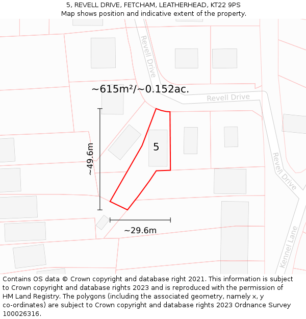 5, REVELL DRIVE, FETCHAM, LEATHERHEAD, KT22 9PS: Plot and title map