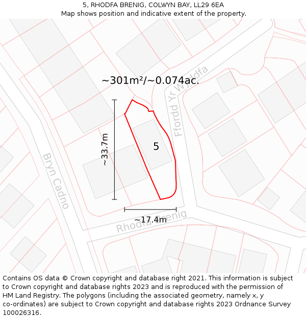 5, RHODFA BRENIG, COLWYN BAY, LL29 6EA: Plot and title map