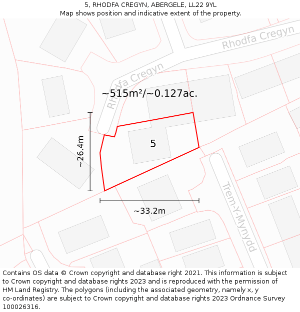 5, RHODFA CREGYN, ABERGELE, LL22 9YL: Plot and title map