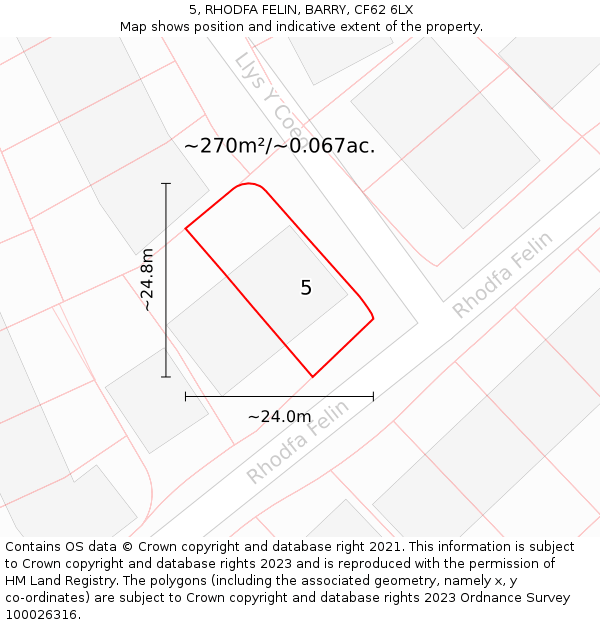 5, RHODFA FELIN, BARRY, CF62 6LX: Plot and title map