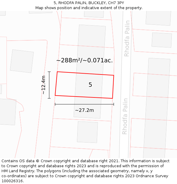 5, RHODFA PALIN, BUCKLEY, CH7 3PY: Plot and title map