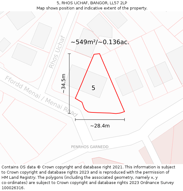 5, RHOS UCHAF, BANGOR, LL57 2LP: Plot and title map