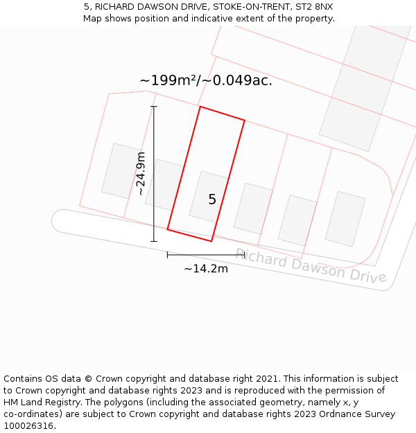 5, RICHARD DAWSON DRIVE, STOKE-ON-TRENT, ST2 8NX: Plot and title map