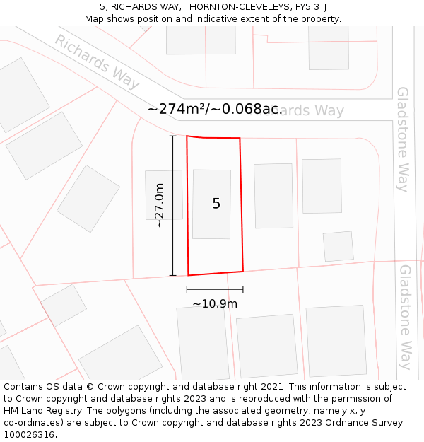 5, RICHARDS WAY, THORNTON-CLEVELEYS, FY5 3TJ: Plot and title map