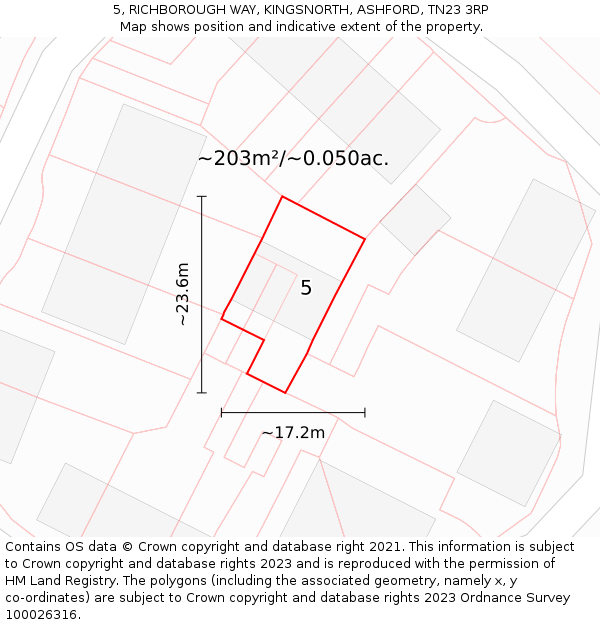 5, RICHBOROUGH WAY, KINGSNORTH, ASHFORD, TN23 3RP: Plot and title map