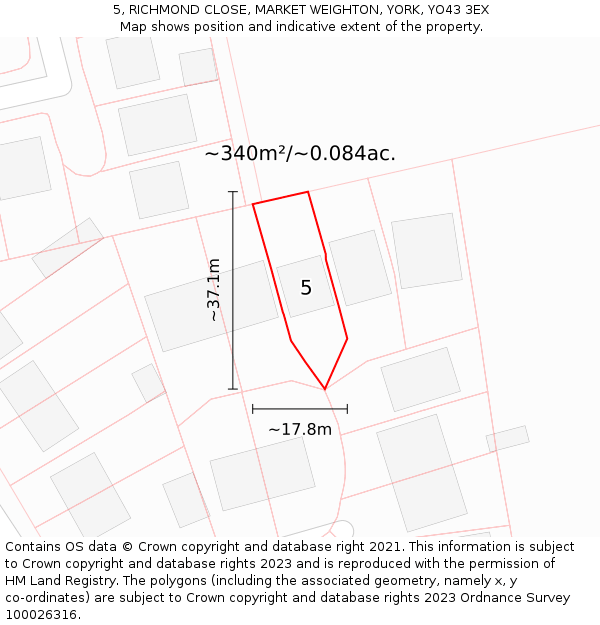 5, RICHMOND CLOSE, MARKET WEIGHTON, YORK, YO43 3EX: Plot and title map