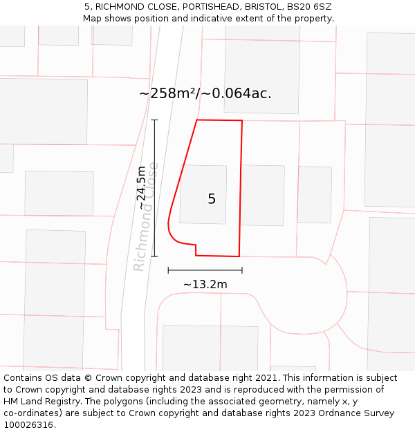 5, RICHMOND CLOSE, PORTISHEAD, BRISTOL, BS20 6SZ: Plot and title map
