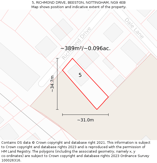 5, RICHMOND DRIVE, BEESTON, NOTTINGHAM, NG9 4EB: Plot and title map