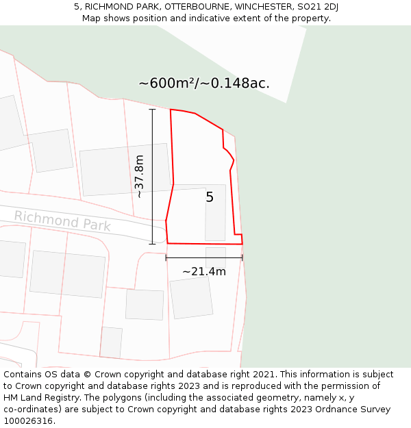 5, RICHMOND PARK, OTTERBOURNE, WINCHESTER, SO21 2DJ: Plot and title map