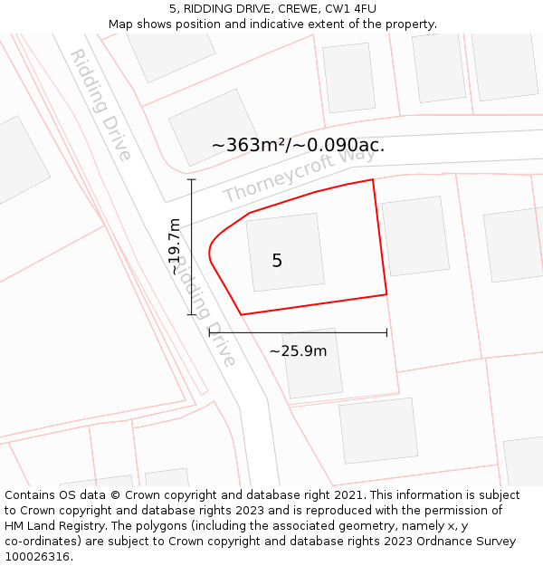 5, RIDDING DRIVE, CREWE, CW1 4FU: Plot and title map