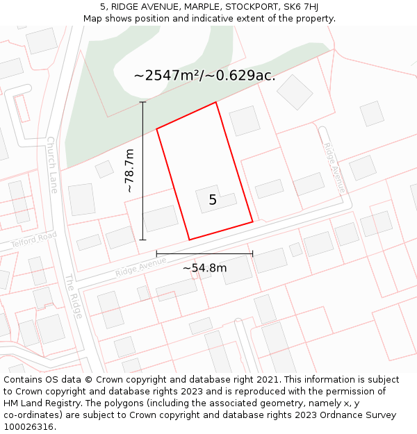 5, RIDGE AVENUE, MARPLE, STOCKPORT, SK6 7HJ: Plot and title map