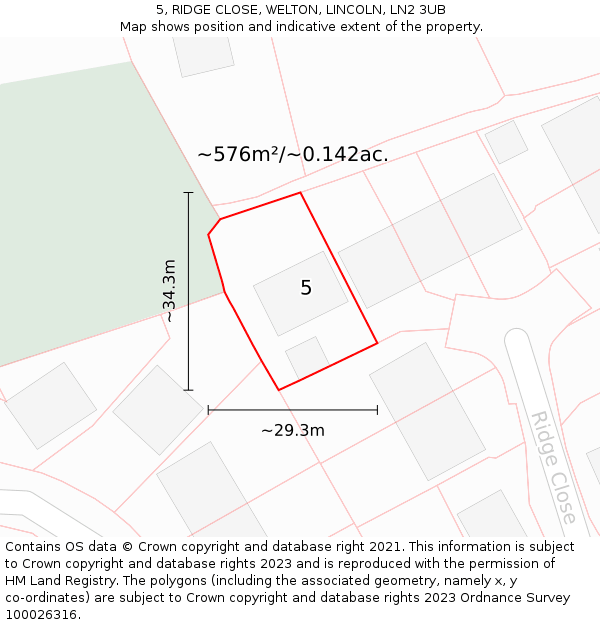 5, RIDGE CLOSE, WELTON, LINCOLN, LN2 3UB: Plot and title map