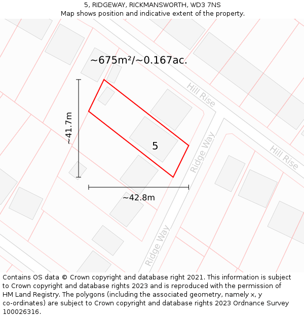 5, RIDGEWAY, RICKMANSWORTH, WD3 7NS: Plot and title map