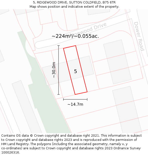 5, RIDGEWOOD DRIVE, SUTTON COLDFIELD, B75 6TR: Plot and title map