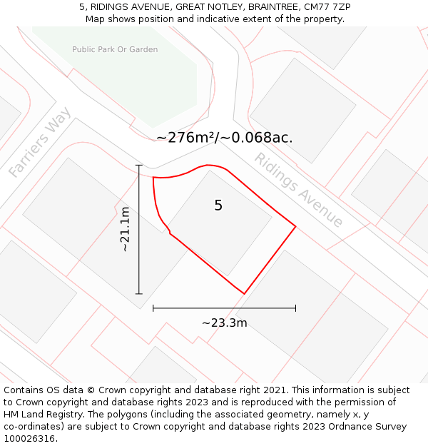 5, RIDINGS AVENUE, GREAT NOTLEY, BRAINTREE, CM77 7ZP: Plot and title map