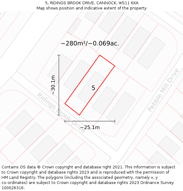 5, RIDINGS BROOK DRIVE, CANNOCK, WS11 6XA: Plot and title map