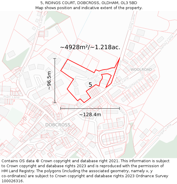5, RIDINGS COURT, DOBCROSS, OLDHAM, OL3 5BD: Plot and title map
