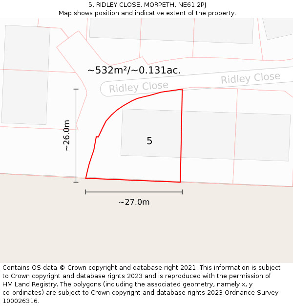 5, RIDLEY CLOSE, MORPETH, NE61 2PJ: Plot and title map