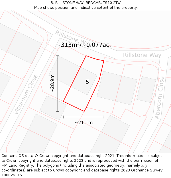 5, RILLSTONE WAY, REDCAR, TS10 2TW: Plot and title map