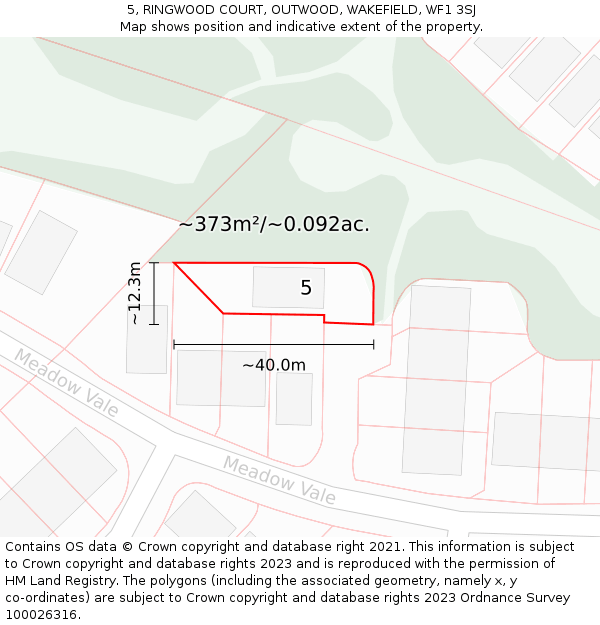 5, RINGWOOD COURT, OUTWOOD, WAKEFIELD, WF1 3SJ: Plot and title map