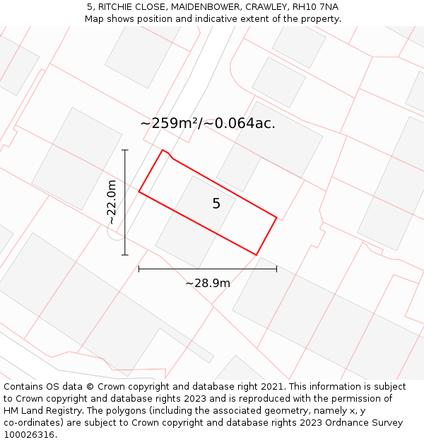 5, RITCHIE CLOSE, MAIDENBOWER, CRAWLEY, RH10 7NA: Plot and title map